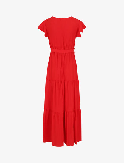 Robe longue unie manches courtes - Rouge - 2