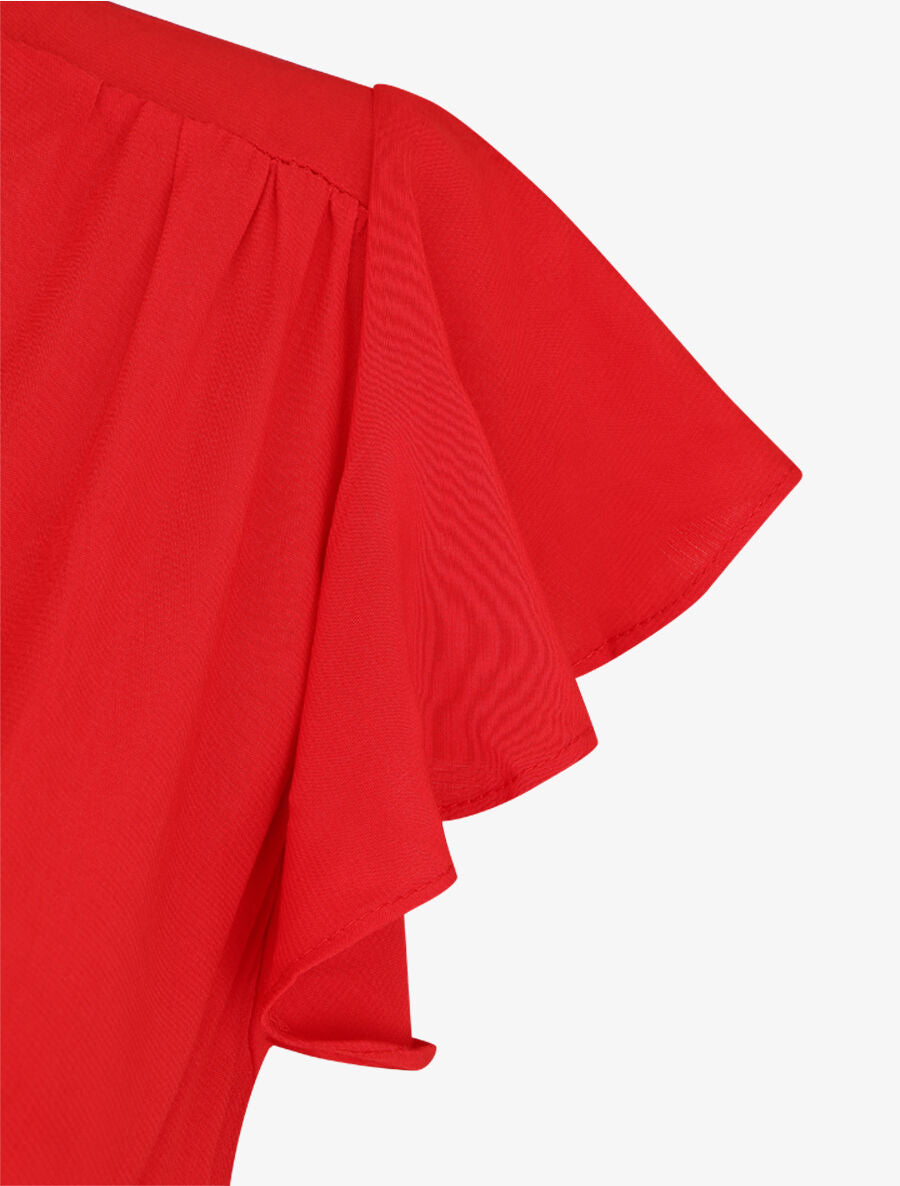 Robe longue unie manches courtes - Rouge - 3