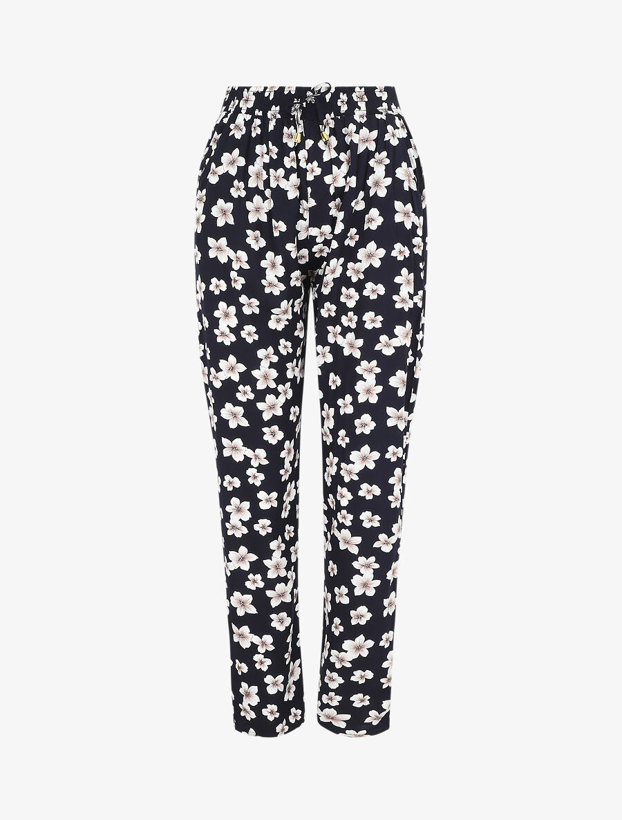 Pantalon droit à motif fleuri - Marine - 5