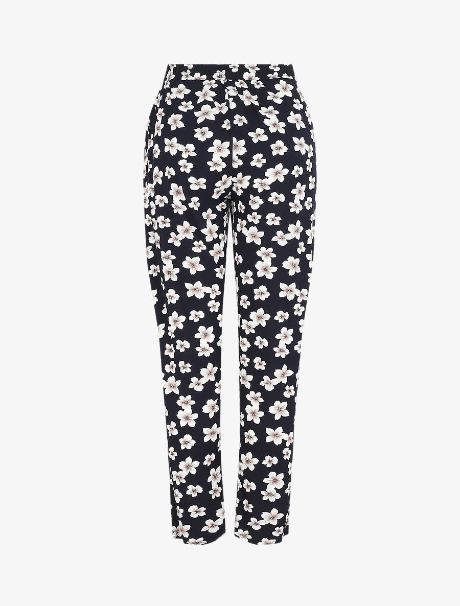 Pantalon droit à motif fleuri - Marine - 2