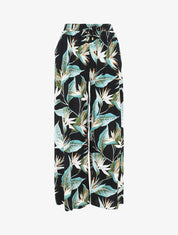 Pantalon ample motif plante tropicale - Noir - 1