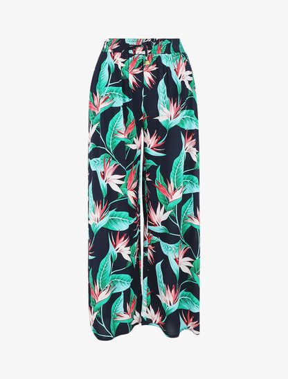 Pantalon ample motif plante tropicale - Marine - 5