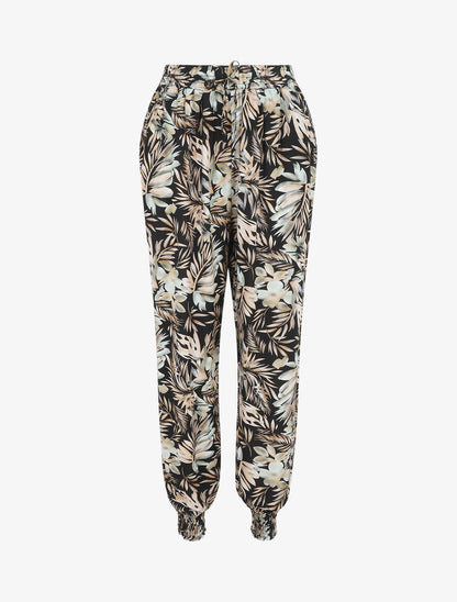 Pantalon style jogging imprimé végétal - Noir - 5