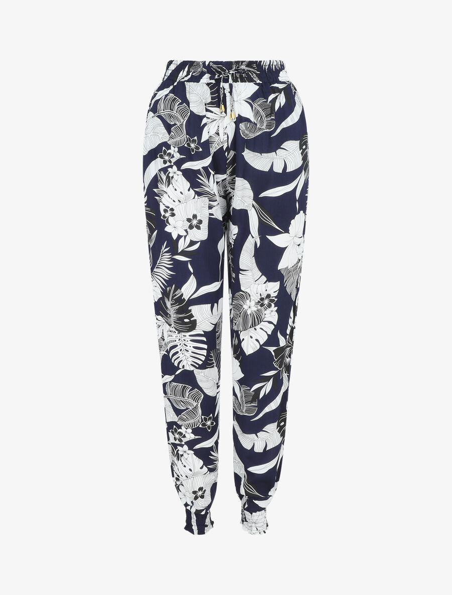 Pantalon style jogging imprimé tropical - Marine - 5