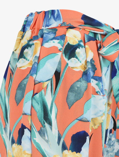 Pantalon ample motif grandes fleurs - Saumon - 3