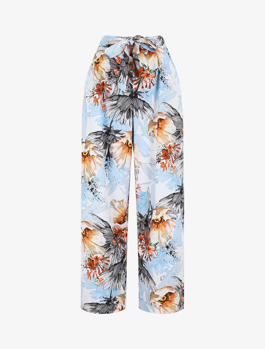Pantalon ample motif fleurs fantaisies - Bleu pastel - 1