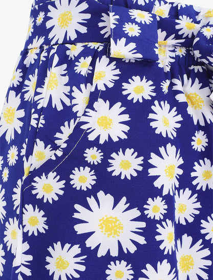 Short taille haute imprimé marguerite - Bleu - 3