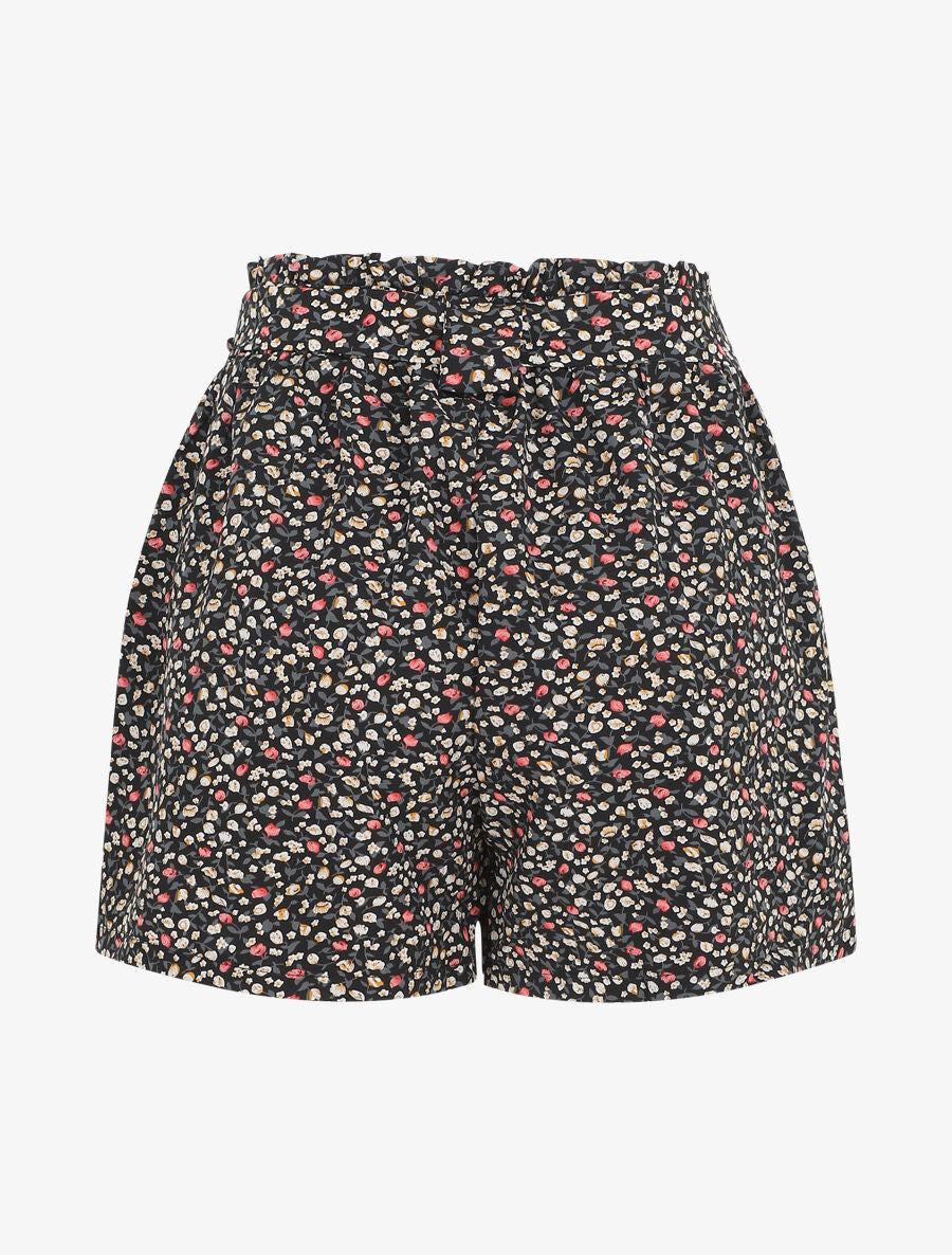 Short droit imprimé petites fleurs - Noir - 2