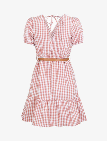 Robe mi-longue à carreaux - Rose - 2