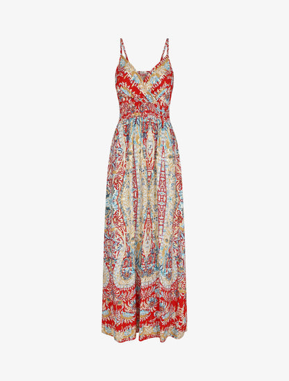 Robe longue fleurie et irisée - Rouge - 5