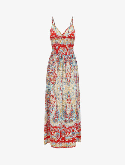 Robe longue fleurie et irisée - Rouge - 2