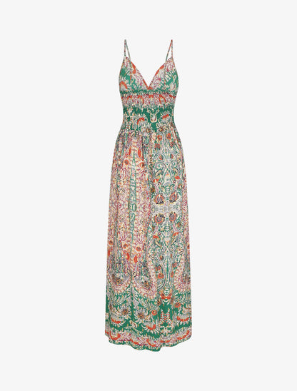 Robe longue fleurie et irisée - Vert - 2