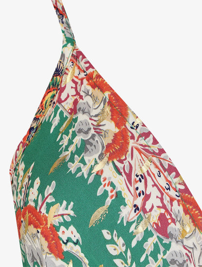 Robe longue fleurie et irisée - Vert - 3