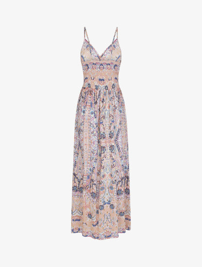 Robe longue fleurie et irisée - Rose - 2