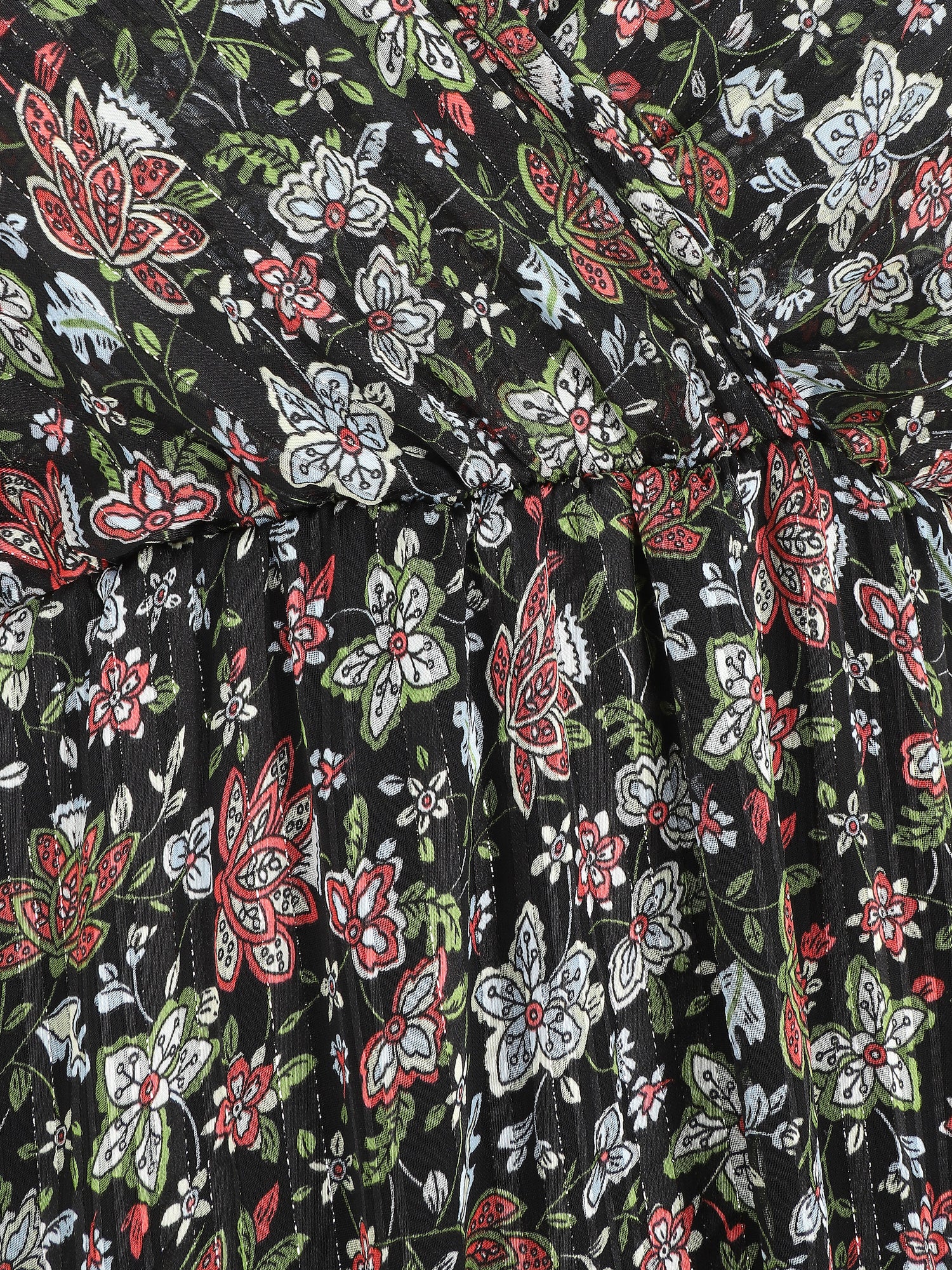 Robe longue fleurie et satinée à bretelles - Noir - 3