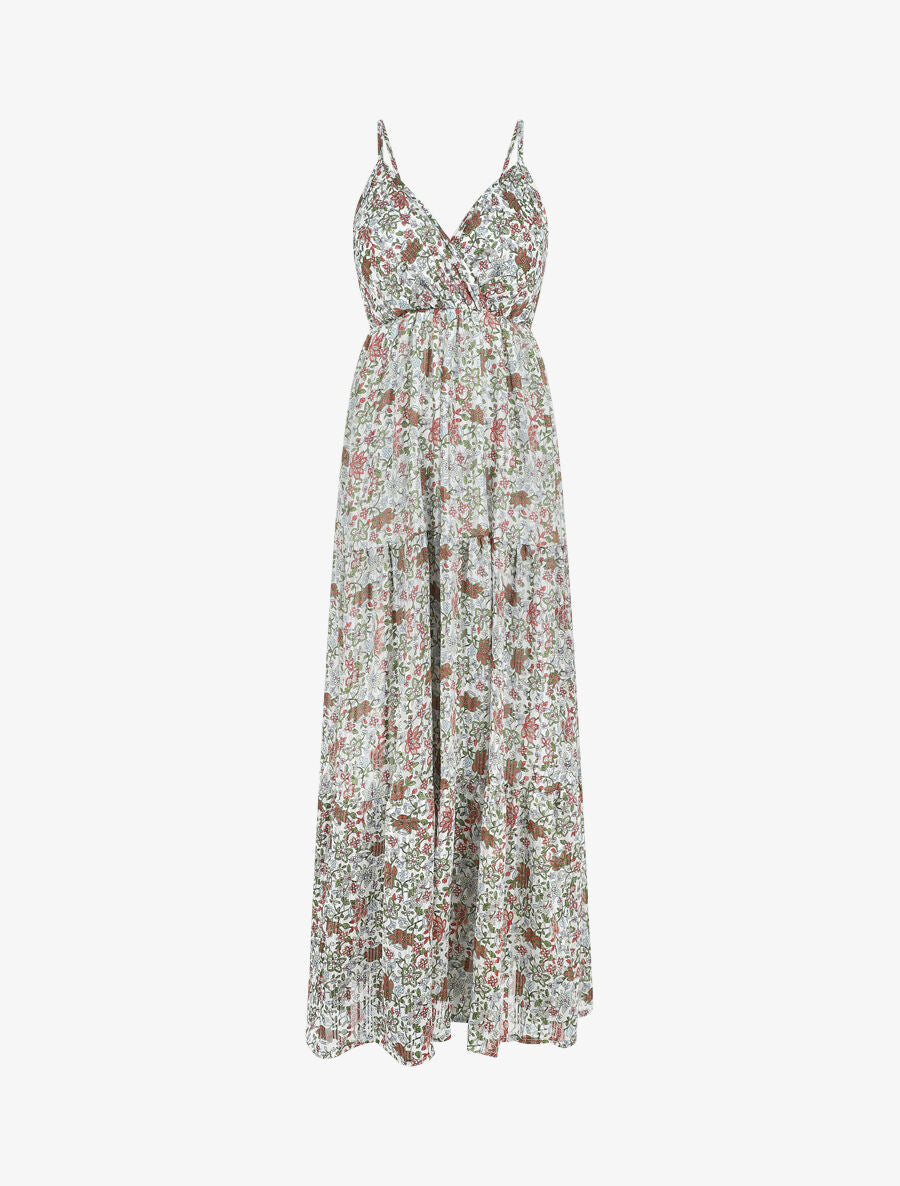Robe longue fleurie et satinée à bretelles - Blanc - 2