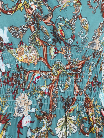 Robe longue élastiquée imprimé foulard - Bleu canard - 3