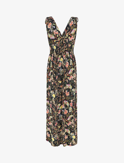 Robe longue élastiquée imprimé foulard - Noir - 3