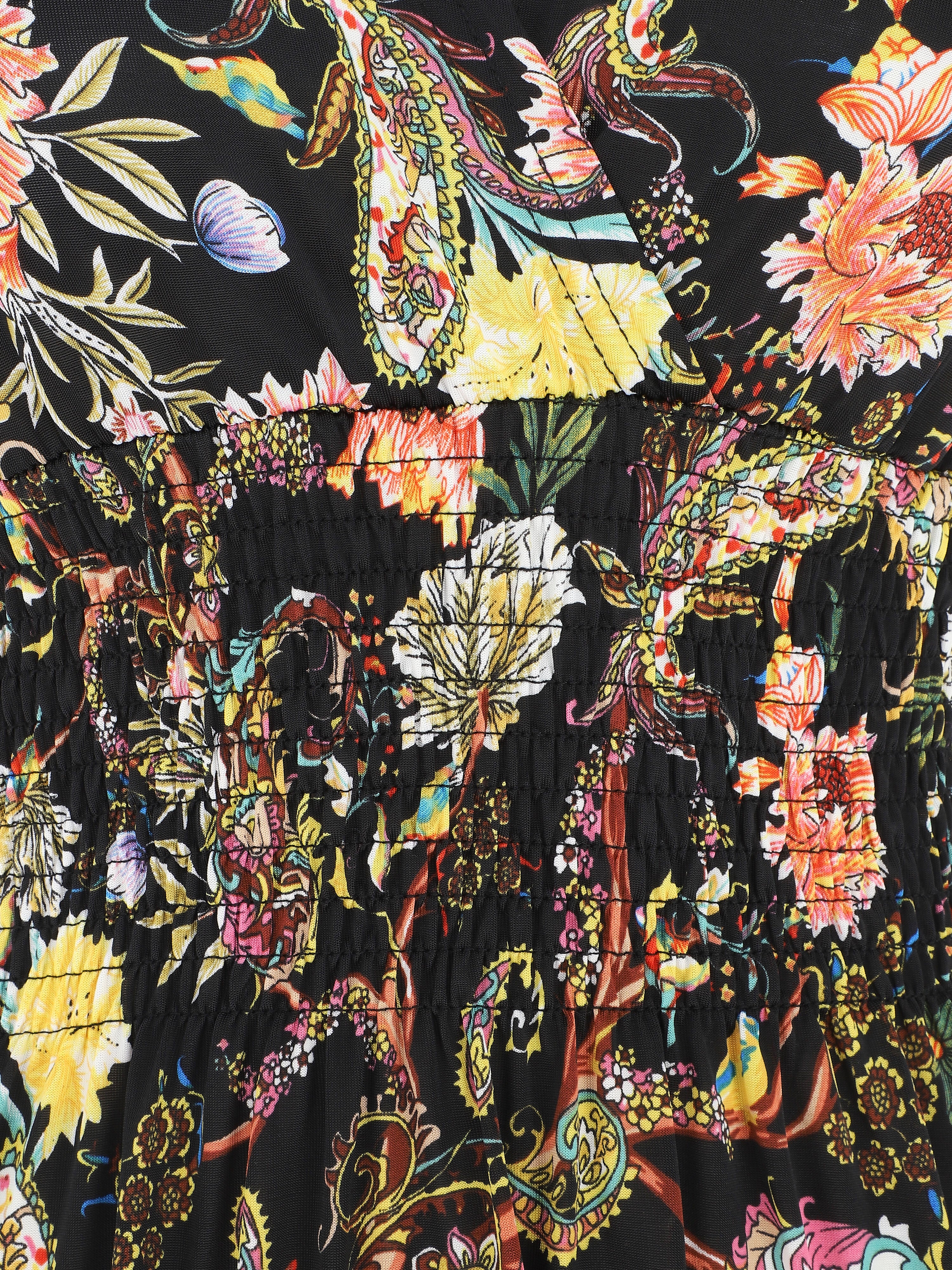 Robe longue élastiquée imprimé foulard - Noir - 4