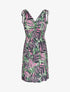 Robe mi-longue élastiquée imprimé feuilles tropicales - Rose - 1