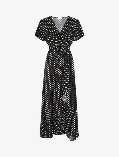 Robe longue à imprimé pois - Noir - 1
