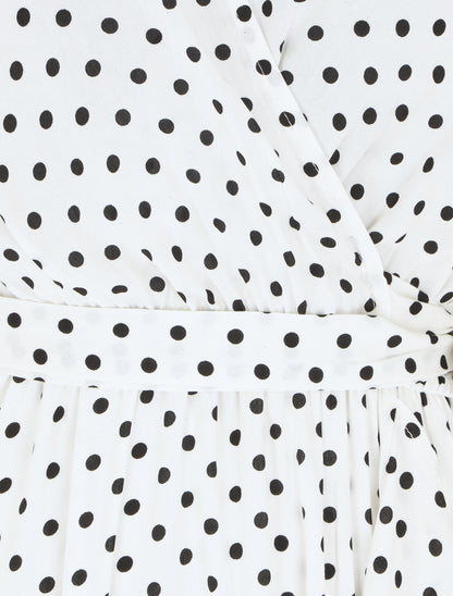 Robe longue à imprimé pois - Blanc - 4