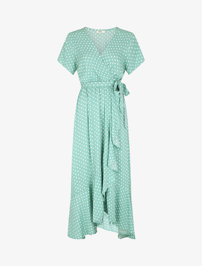 Robe longue à imprimé pois - Vert d&