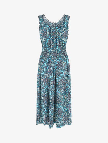 Robe longue sans manches imprimé cachemire - Bleu - 2