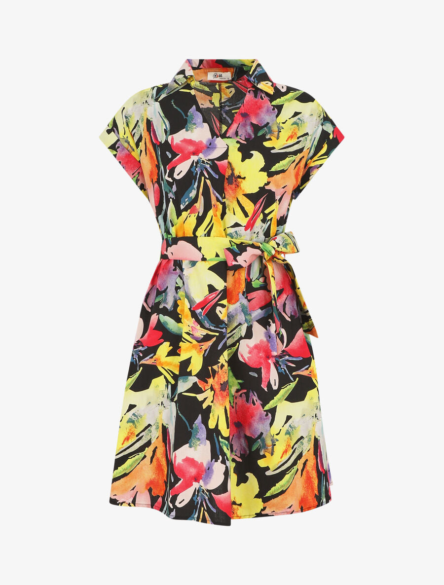 Robe courte droite imprimé floral - Noir - 1