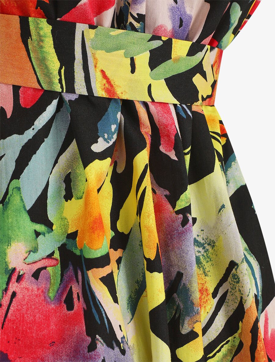 Robe courte droite imprimé floral - Noir - 3