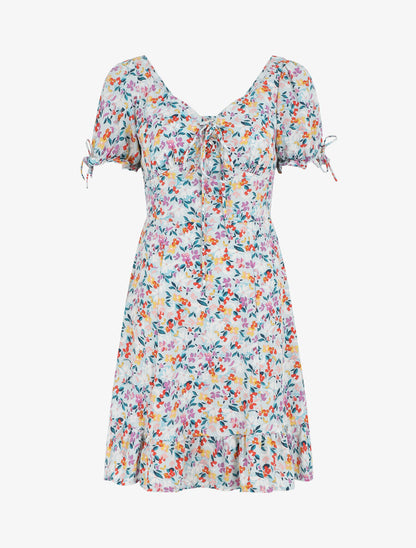Robe courte imprimé fleuri - Bleu ciel - 5