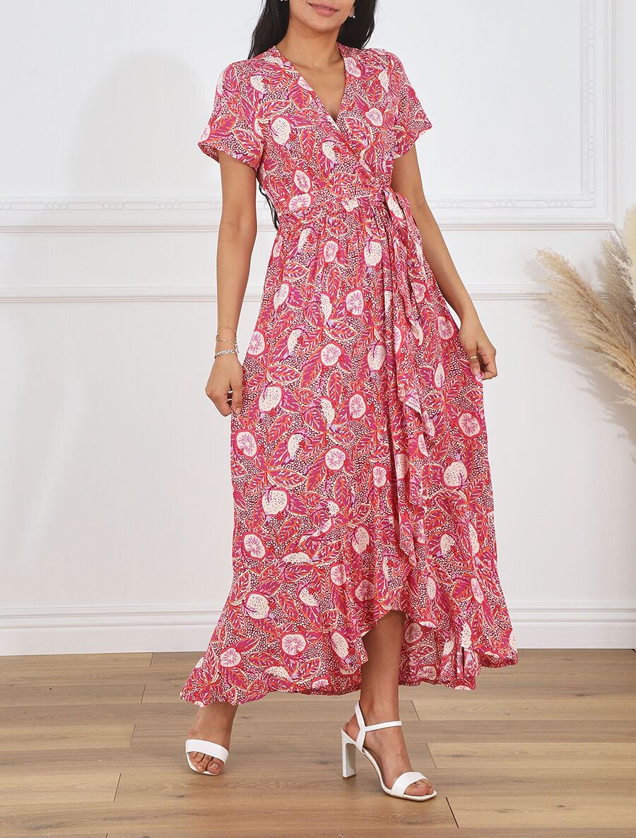 Robe longue imprimé fantaisie - Rose - 4