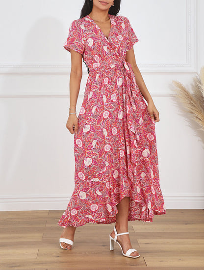 Robe longue imprimé fantaisie - Rose - 4