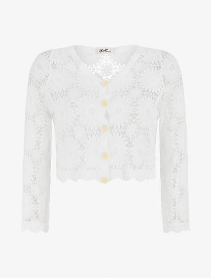 Gilet en crochet motif marguerite - Blanc - 1