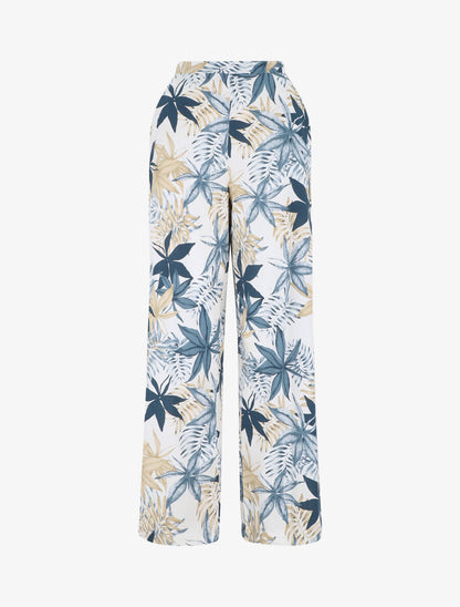 Pantalon à taille élastiquée imprimé feuilles - Bleu - 5