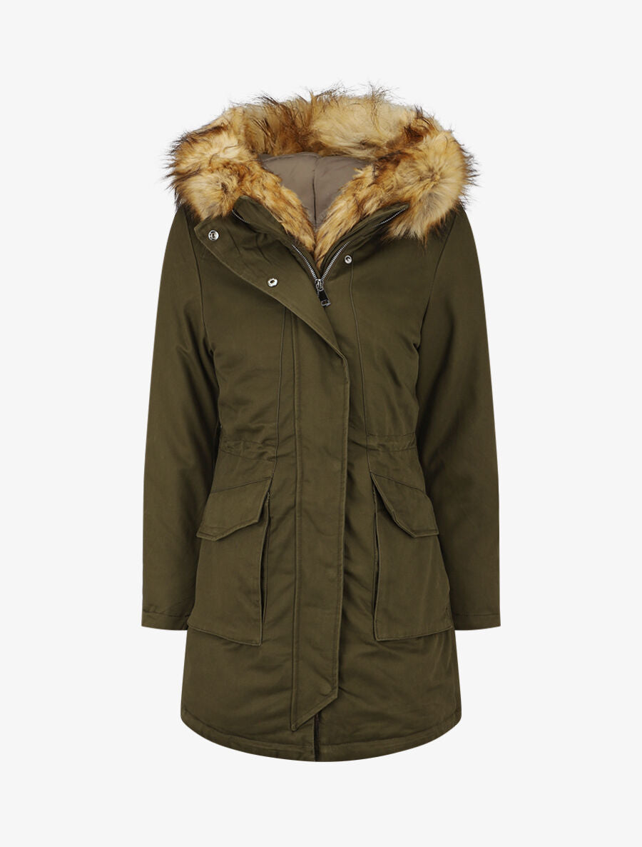 Parka à capuche fourrure synthétique amovible - Kaki/camel - 6
