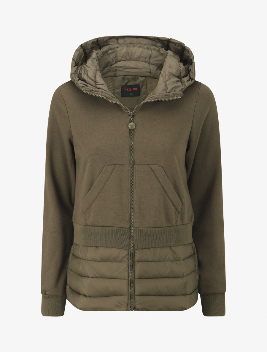 Sweat à capuche bi-matière - Kaki - 1