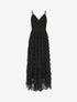 Robe longue à dentelle et volants - Noir - 4