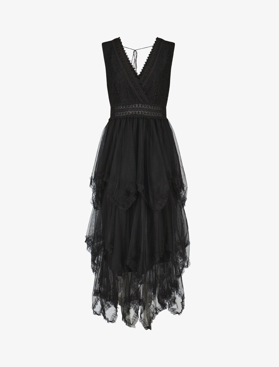 Robe longue à froufrous - Noir - 4
