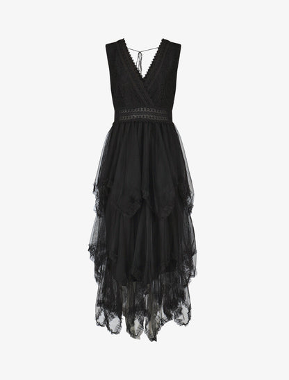 Robe longue à froufrous - Noir - 4