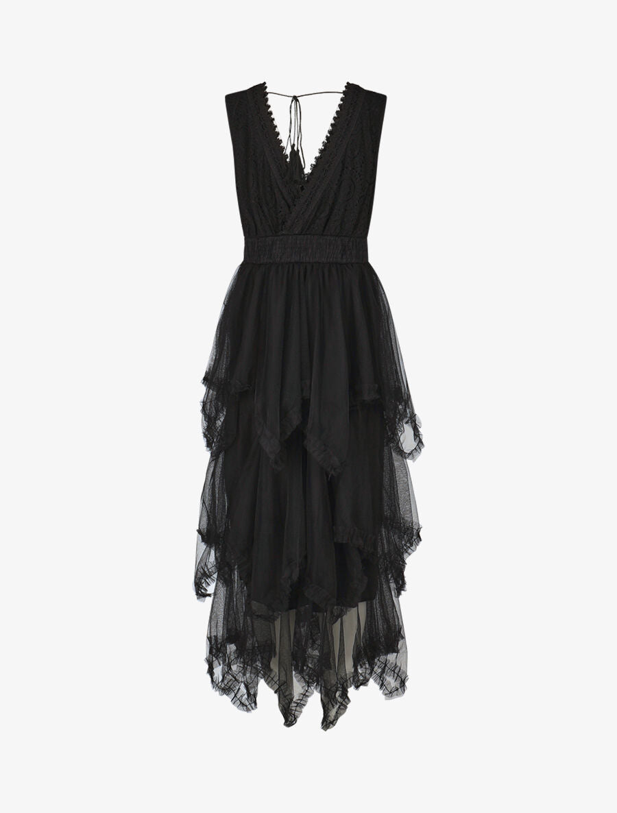 Robe longue à froufrous - Noir - 2