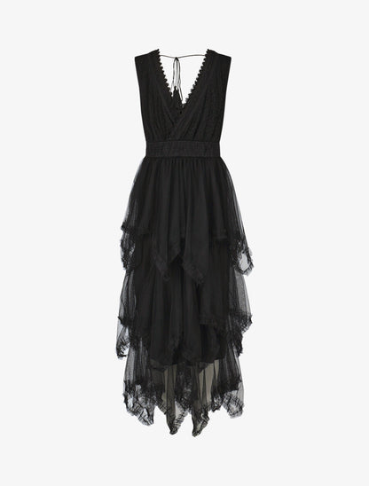 Robe longue à froufrous - Noir - 2