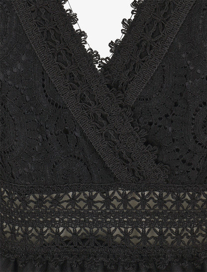 Robe longue à froufrous - Noir - 3