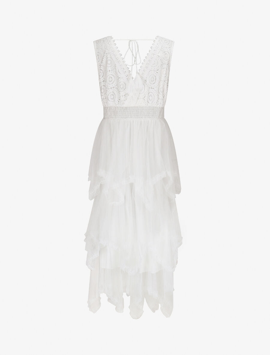 Robe longue à froufrous - Blanc - 2