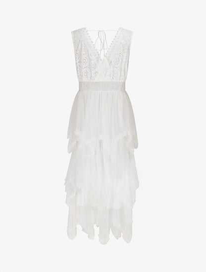 Robe longue à froufrous - Blanc - 2