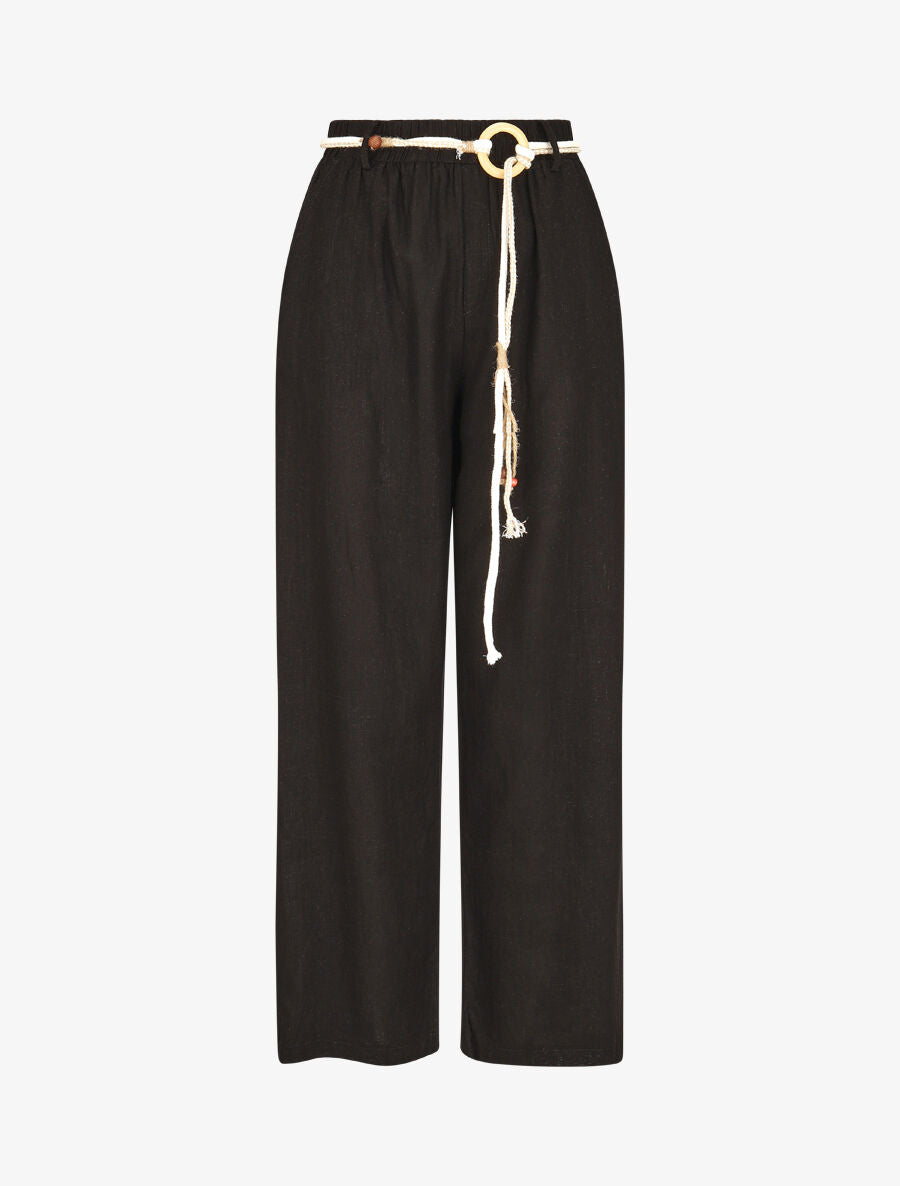 Pantalon droit taille haute élastiquée - Noir - 4