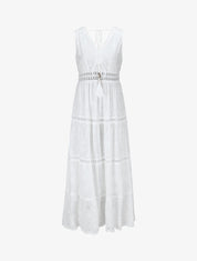 Robe longue à broderies et perles - Blanc - 4