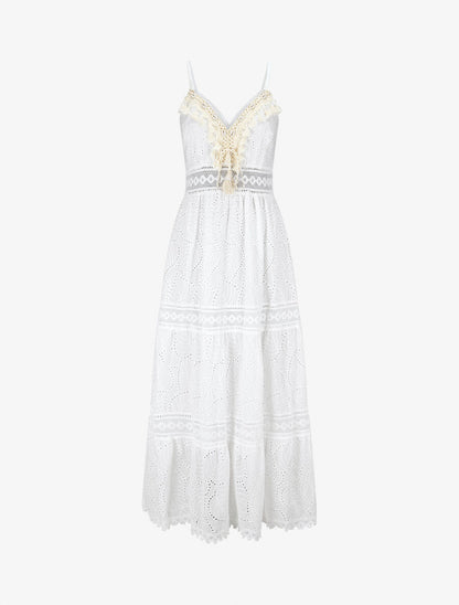 Robe longue à broderies et coquillages - Blanc - 4