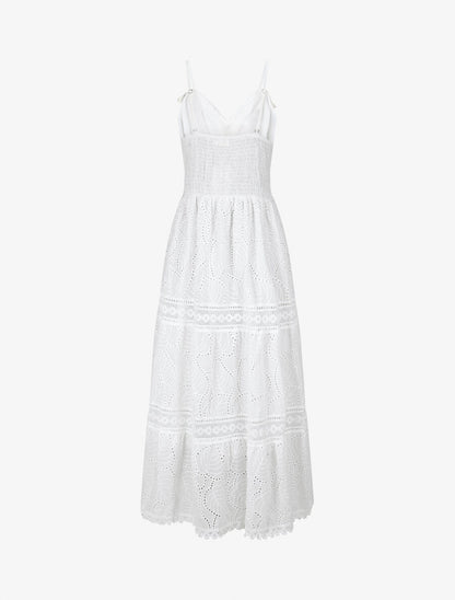 Robe longue à broderies et coquillages - Blanc - 2