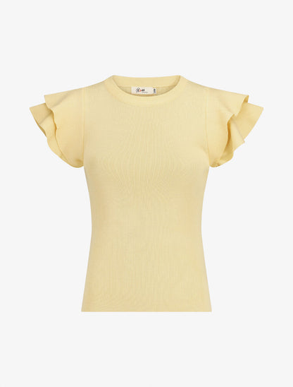 Top ajusté en maille mancherons volantés - Jaune pastel - 1